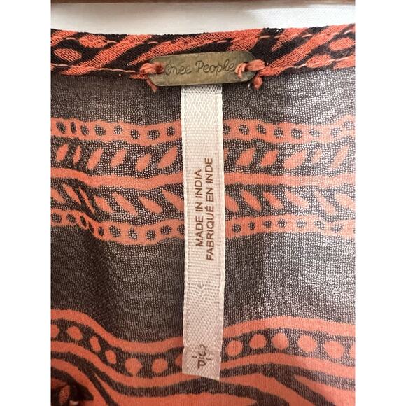 Free People Sheer top Womens button pullover top Boho Hippie sequin beads pocket - Picture 5 of 6